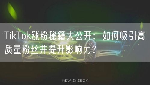 TikTok涨粉秘籍大公开：如何吸引高质量粉丝并提升影响力？