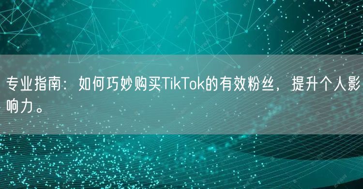 专业指南：如何巧妙购买TikTok的有效粉丝，提升个人影响力。