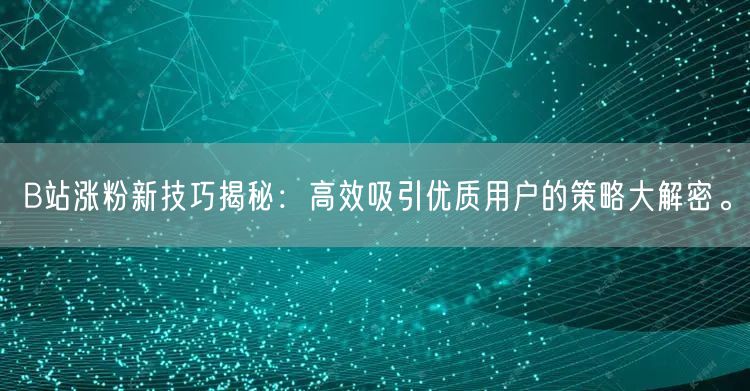 B站涨粉新技巧揭秘：高效吸引优质用户的策略大解密。