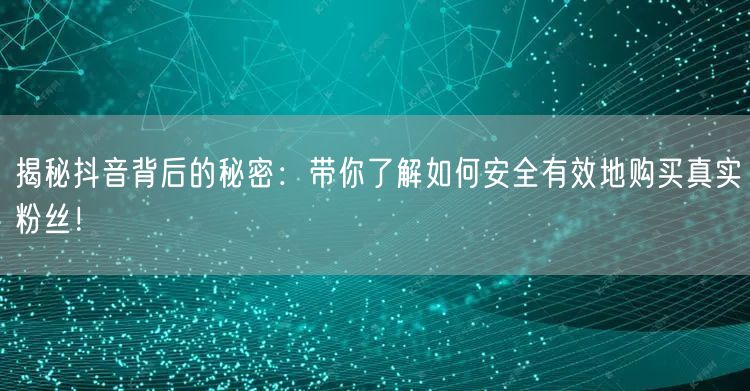 揭秘抖音背后的秘密：带你了解如何安全有效地购买真实粉丝！